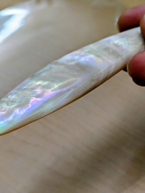 ヤコウガイで製作中のルアー